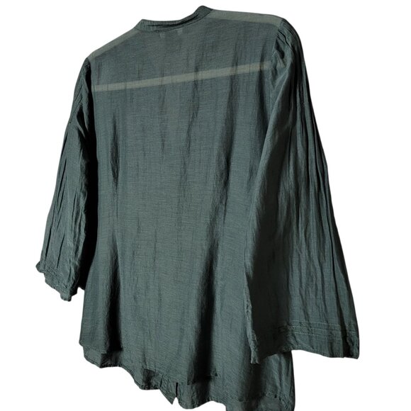 Willi Smith Womens Silk Blend Boho Peasant Pleated Bell Sleeve Button Up Top L - Picture 7 of 10